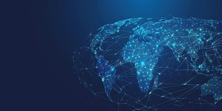 the background and highlights multicurrency credit platform is transforming global financial governance and mitigating FX, blue colors, aspect ratio 3:1