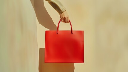 Striking Red Shopping Bag with Contemporary Minimalist Aesthetic