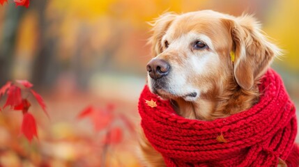 Dog with red scarf in park