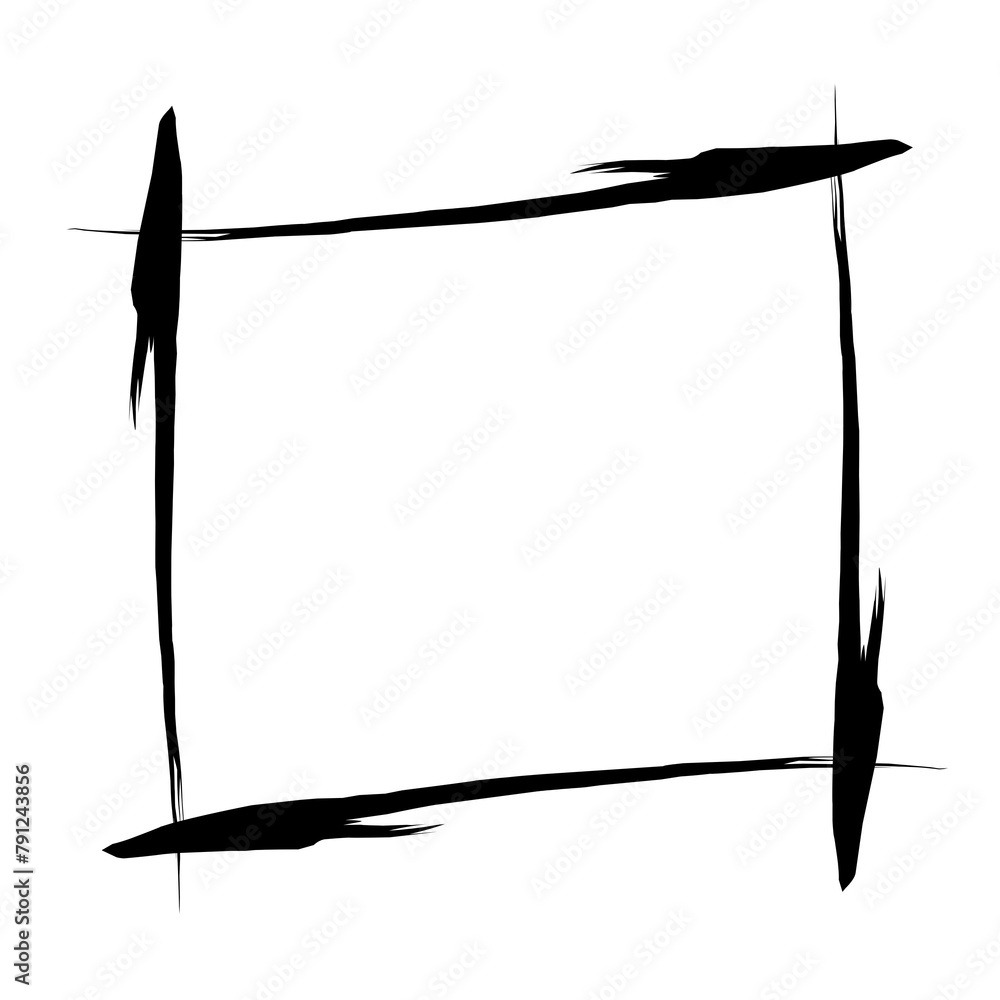 Poster brush stroke frame rectangle design element transparent, basic shape square frame brush stroke black