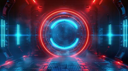 Fototapeta premium Gateway to Tomorrow Futuristic Neon Portal in Metal Construction