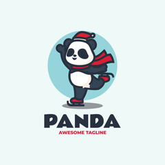 Vector Logo Illustration Panda Mascot Cartoon Style.