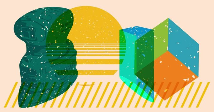 Risograph Electric Sander with geometric shapes animation. Moving object in trendy riso graph design video.a