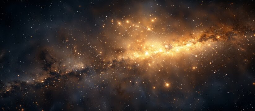Vivid galaxy displaying numerous stars and shining brightly with a glowing yellow light in the vast cosmic expanse