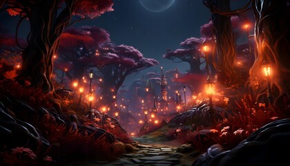 Fototapeta na wymiar Fantasy alien planet. Mountain and forest. 3D illustration.