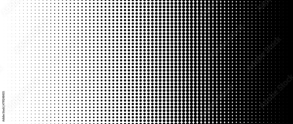 Aufkleber Dotted halftone gradient texture. Fading polka dot background. Repeating dots gradation pattern. Black vanishing comic pop art overlay backdrop. Halftone raster effect wallpaper. Vector illustration
