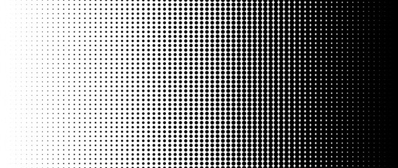 Dotted halftone gradient texture. Fading polka dot background. Repeating dots gradation pattern. Black vanishing comic pop art overlay backdrop. Halftone raster effect wallpaper. Vector illustration - obrazy, fototapety, plakaty