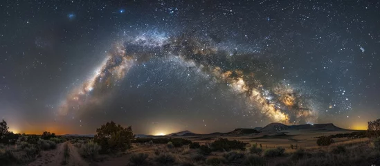 Foto op Plexiglas Vast desert landscape under a milky sky during the dark of night, creating a serene and mystical atmosphere © LukaszDesign