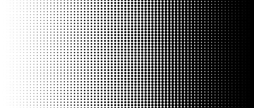 Dotted halftone gradient texture. Fading polka dot background. Repeating dots gradation pattern. Black vanishing comic pop art overlay backdrop. Halftone raster effect wallpaper. Vector illustration