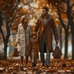 3d rendered Photo cute and stylish family in a autumn park