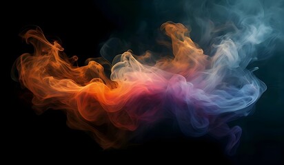 Obraz premium Artificial rainbow smoke on black background in darkness