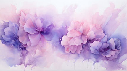 Purple rose and falling petals flower. Watercolor, Purple and pink watercolor flower blend on blank canvas on white background