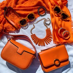  Variety  of  orange  fashion  accessories. 