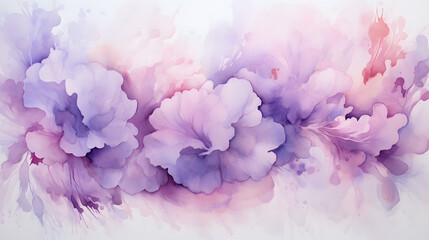 Obraz premium Purple rose and falling petals flower. Watercolor, Purple and pink watercolor flower blend on blank canvas on white background
