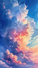 Fototapeta na wymiar Hand painted watercolor sky cloud background with a pastel colored , Summer Cloudy Sky, The vast blue sky and clouds sky abstract background.Sky and clouds