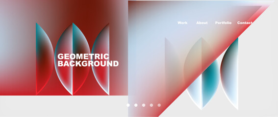 A geometric background featuring red, white, and blue triangles on a white backdrop. The design is reminiscent of automotive exterior colors like Electric blue and Carmine