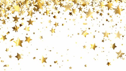 Gold stars falling on white background