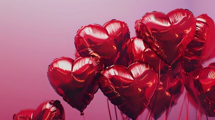 Reflective Heart-Shaped Balloons Cluster with Floating Accents
