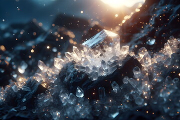 a close up of glowing crystal on rock