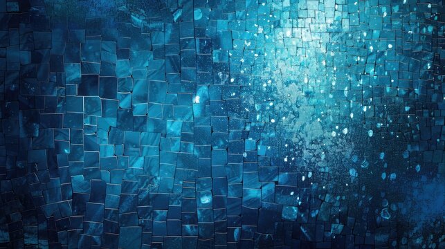Shining Blue Gradient Background with Seamless Grunge Mosaic Pattern,Abstract background. Surreal texture. Color. Wallpaper. Simple backdrop. Glow. Neon. Digital art. Fairy.Cover. Poster. Creative.