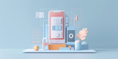 Obraz premium 3D computer desktop and gadget pastel colors