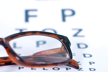 Eine Brille und Sehtest bei einem Augenarzt