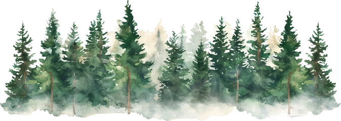 watercolor green pine forest landscape banner