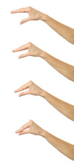 Hand measuring invisible items gesture. Multiple images set of female caucasian hand with french manicure measuring invisible items