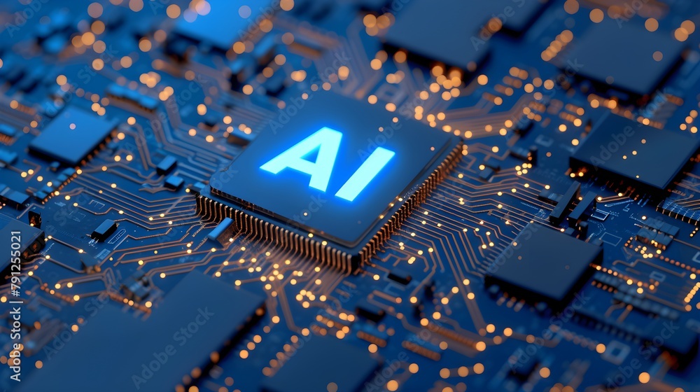 Aufkleber a close-up of ai computer circuit board or motherboard packed with various electronic components tec