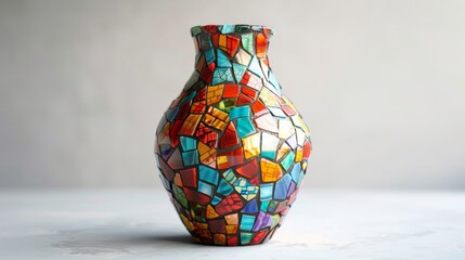 Blank mockup of a vibrant and eyecatching mosaic glass vase sure to be a conversation starter. .