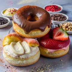A delectable array of donuts, each featuring a unique combination of flavors. 