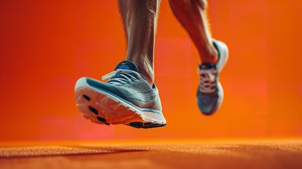 Portrait of sportive man's muscled legs running with a clean backdrop with a big space for text or sports type product advertisement, Generative AI.