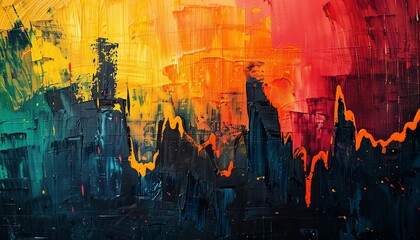 Stock market as an abstract painting, with broad strokes of gains and losses - obrazy, fototapety, plakaty