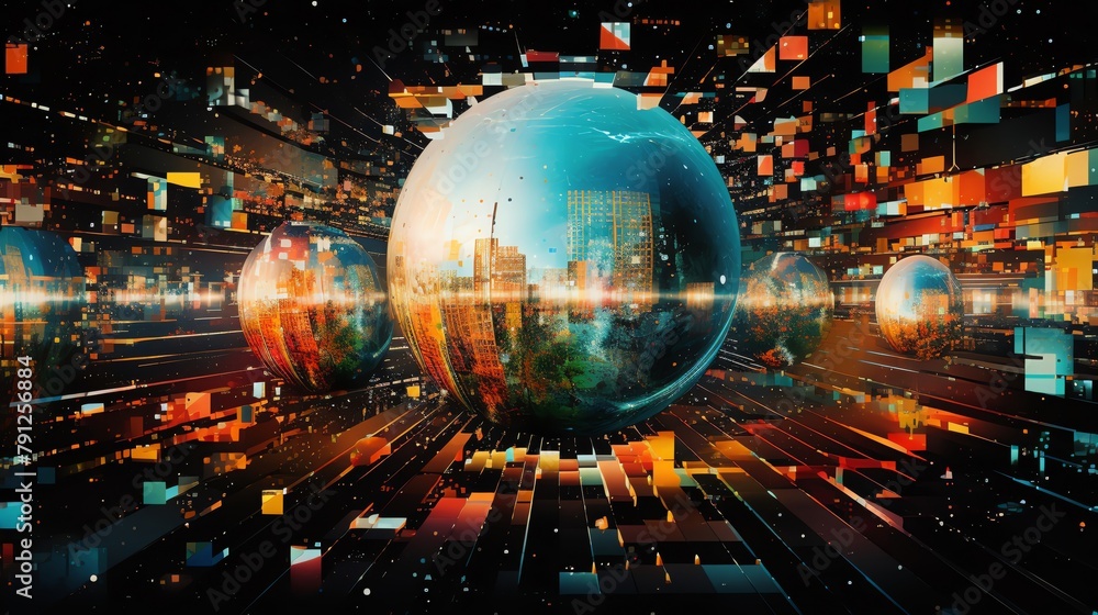 Poster an artistic representation of error aesthetics within the digital art sphere featuring a collage of 