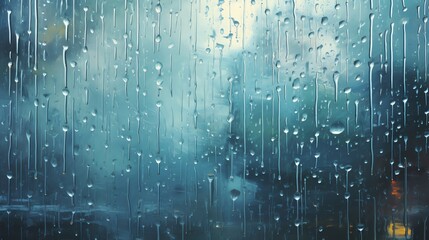 An artistic representation of rhythmic rain falling on a windowpane with a focus on the pattern and tempo of the raindrops creating a soothing and meditative visual and auditory experience