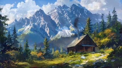 Polish Tatra Mountains Scenic Mountain View with Alpine Chalet