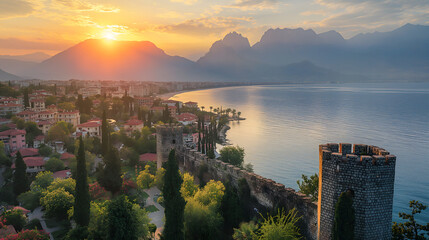 Naklejka premium Where Time Meets Turquoise: Antalya's Coastline Bathed by History