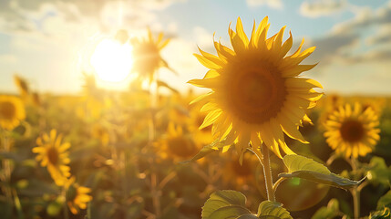Picture of sun flowers with the sunrise background