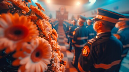 Solemn Firefighter Memorial Ceremony in Tribute to Fallen Heroes - International Firefighters Day Commemoration - obrazy, fototapety, plakaty