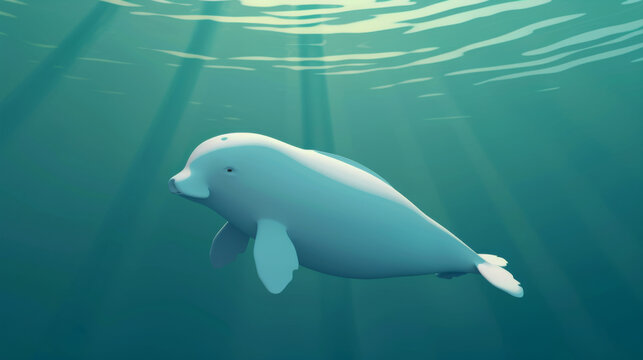 Rendered in soft shades, a charming beluga whale floats gracefully in a tranquil underwater scene, evoking serenity.