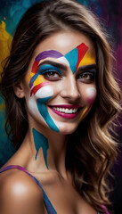Euphoria in Color Beautiful Woman with Painted Joy