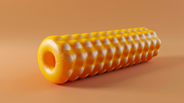 A close-up of a textured yellow foam roller for deep tissue massage on a seamless orange backdrop.