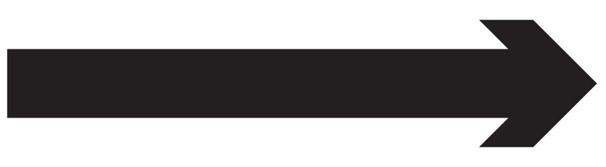 Black large forward or right pointing solid long skinny arrow icon sketched as vector symbol