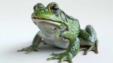 Vivid Green Frog Poised Elegantly Against a Stark White Background