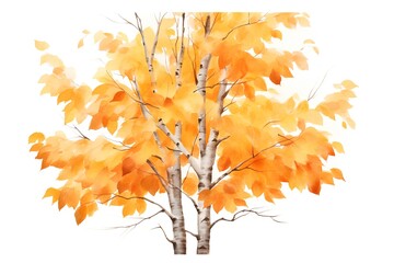 Naklejka na ściany i meble Watercolor autumn birch tree isolated on white background. Hand painted illustration.