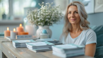 Elegant Menopause Wellness Concept with Informative Brochures and Calming Accents
