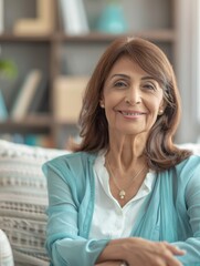 Confident Middle Eastern Woman in Her 60s Celebrates Wisdom on International Women's Day in Home Library
