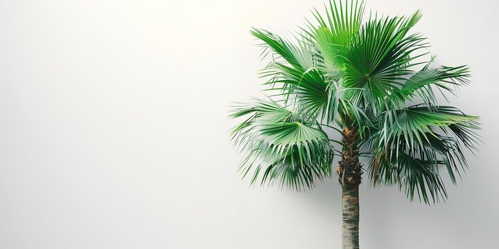 Top view of palm leaves on a clean studio white surface with space inside of it for text  like a frame or product advertisement, Generative AI.
