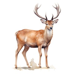 Watercolor deer isolated on white background. Hand-drawn illustration.