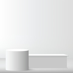 3d white color podium and minimal white wall scene Vector illustration.